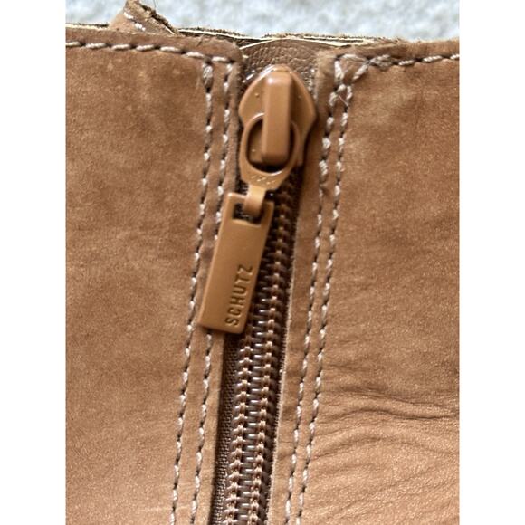 Revolve Schutz Xayane Lace Up Heeled Leather Combat Lug Boots Sz 9.5 Hazel Tan - Picture 5 of 12